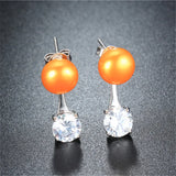 100% Natural Freshwater Pearl Earrings 925 Sterling Silver Zircon Stud Earrings