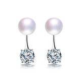 100% Natural Freshwater Pearl Earrings 925 Sterling Silver Zircon Stud Earrings