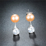 100% Natural Freshwater Pearl Earrings 925 Sterling Silver Zircon Stud Earrings