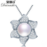 Freshwater Pearl Necklace 925 Sterling Silver Cross Zircon Pendant