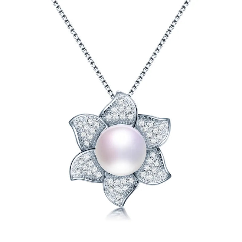Freshwater Pearl Necklace 925 Sterling Silver Cross Zircon Pendant