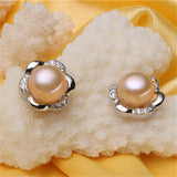 Freshwater Pearl Stud Earrings 925 Sterling Silver Zircon Cross Earrings