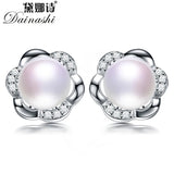 Freshwater Pearl Stud Earrings 925 Sterling Silver Zircon Cross Earrings