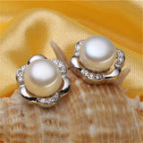 Freshwater Pearl Stud Earrings 925 Sterling Silver Zircon Cross Earrings