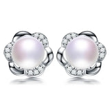 Freshwater Pearl Stud Earrings 925 Sterling Silver Zircon Cross Earrings