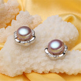 Freshwater Pearl Stud Earrings 925 Sterling Silver Zircon Cross Earrings