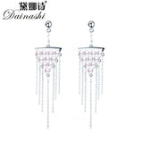 Freshwater Pearls Drop Earrings 925 Silver Triangle Tassel Dangle