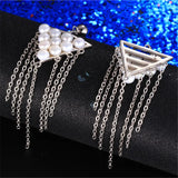 Freshwater Pearls Drop Earrings 925 Silver Triangle Tassel Dangle