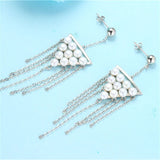 Freshwater Pearls Drop Earrings 925 Silver Triangle Tassel Dangle