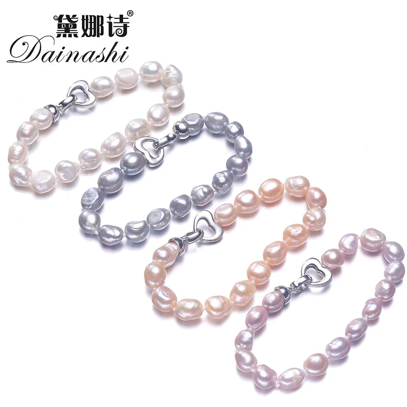 Baroque Pearl Bracelet 925 Silver Clasp Women