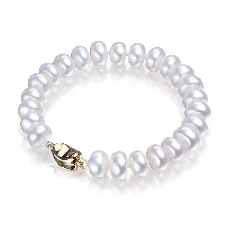 8-9mm Freshwater Pearl Bracelets, 925 Sterling Silver Clasp, White Pink Purple