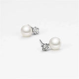 925 Silver Pearl Stud Earrings with Zircon Rhinestones