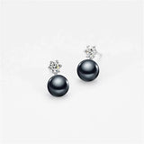 925 Silver Pearl Stud Earrings with Zircon Rhinestones