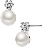 925 Silver Pearl Stud Earrings with Zircon Rhinestones