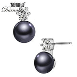 925 Silver Pearl Stud Earrings with Zircon Rhinestones