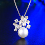 925 Silver Flower Pendant Freshwater Pearl Necklace