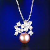 925 Silver Flower Pendant Freshwater Pearl Necklace