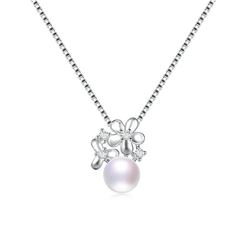 925 Silver Flower Pendant Freshwater Pearl Necklace
