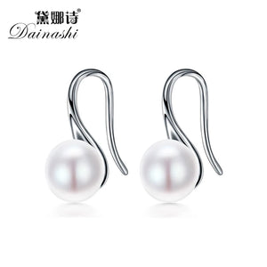 925 Sterling Silver Natural Pearl Earrings Round Classic Earrings for Women