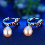 925 Silver Red Bow-knot Zircon Drop Earrings Natural Freshwater Pearl