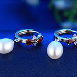 925 Silver Red Bow-knot Zircon Drop Earrings Natural Freshwater Pearl