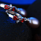 925 Silver Red Bow-knot Zircon Drop Earrings Natural Freshwater Pearl