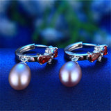 925 Silver Red Bow-knot Zircon Drop Earrings Natural Freshwater Pearl
