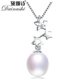 925 Silver Star Zircon Pendant & Pearl Necklace