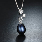 925 Silver Star Zircon Pendant & Pearl Necklace