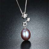 925 Silver Star Zircon Pendant & Pearl Necklace