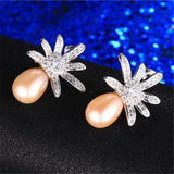 925 Silver Zircon Daisy Earrings Natural Freshwater Pearl Women
