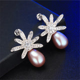 925 Silver Zircon Daisy Earrings Natural Freshwater Pearl Women