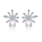 925 Silver Zircon Daisy Earrings Natural Freshwater Pearl Women