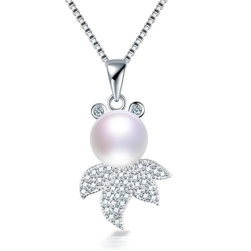 925 Silver Goldfish Pendant Necklace with Zircon