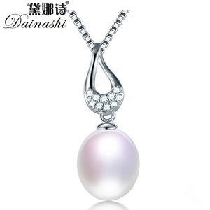 925 Silver Zircon Pendant Necklace for Women with Natural Pearl