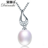 925 Silver Zircon Pendant Necklace for Women with Natural Pearl