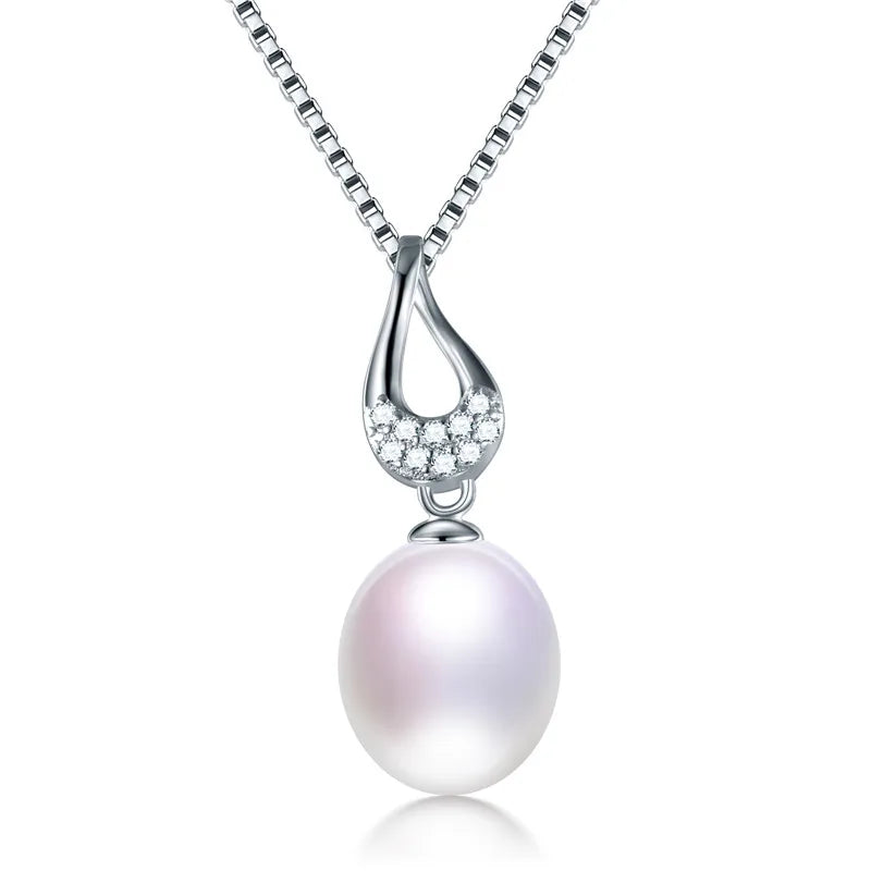 925 Silver Zircon Pendant Necklace for Women with Natural Pearl