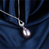 925 Silver Zircon Pendant Necklace for Women with Natural Pearl