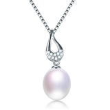 925 Silver Zircon Pendant Necklace for Women with Natural Pearl