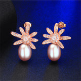 925 Silver Zircon Daisy Earrings with Freshwater Pearls