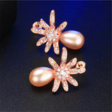 925 Silver Zircon Daisy Earrings with Freshwater Pearls