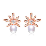 925 Silver Zircon Daisy Earrings with Freshwater Pearls
