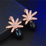 925 Silver Zircon Daisy Earrings with Freshwater Pearls