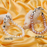925 Silver Pearl Charms Bracelet Pink Purple Natural Pearls 8-9mm
