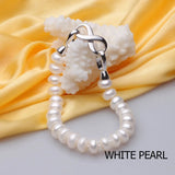 925 Silver Pearl Charms Bracelet Pink Purple Natural Pearls 8-9mm