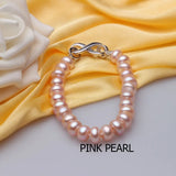 925 Silver Pearl Charms Bracelet Pink Purple Natural Pearls 8-9mm