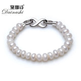 925 Silver Pearl Charms Bracelet Pink Purple Natural Pearls 8-9mm