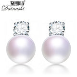 925 Silver Zircon & Pearl Geometric Stud Earrings