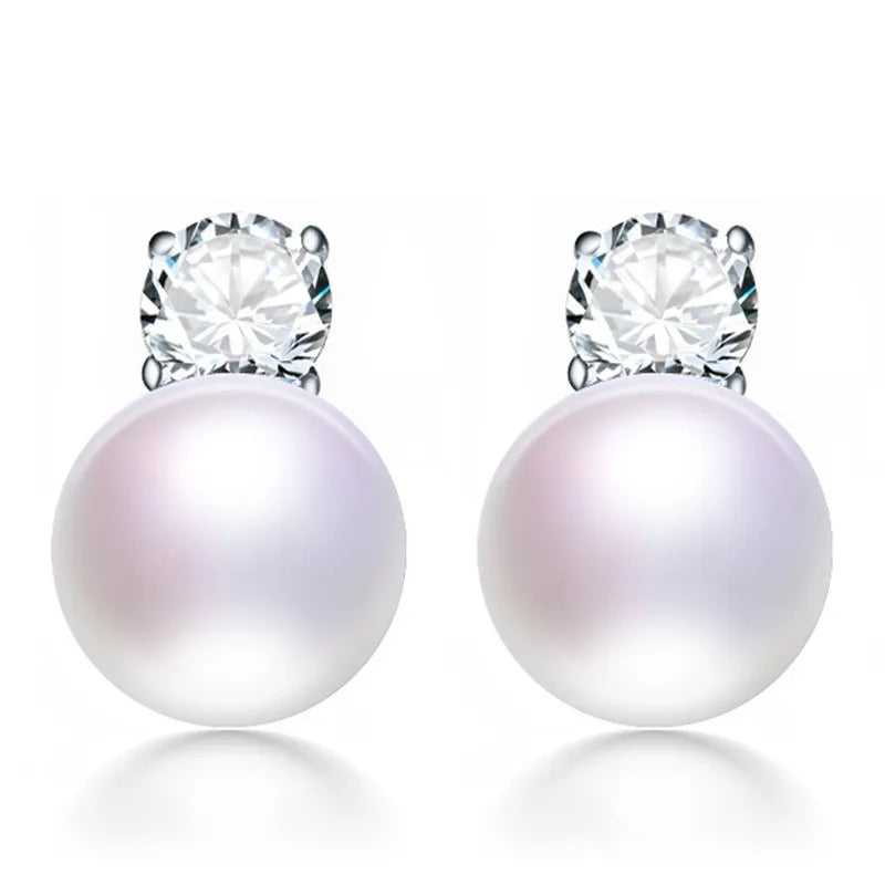 925 Silver Zircon & Pearl Geometric Stud Earrings
