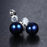 925 Silver Zircon & Pearl Geometric Stud Earrings